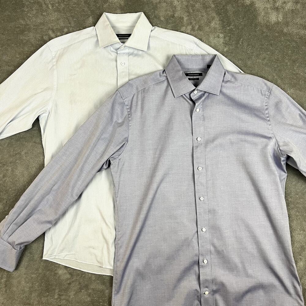 Lot of 2 Indochino Custom Button Down Shirts Mens M Long Sleeve Blue
